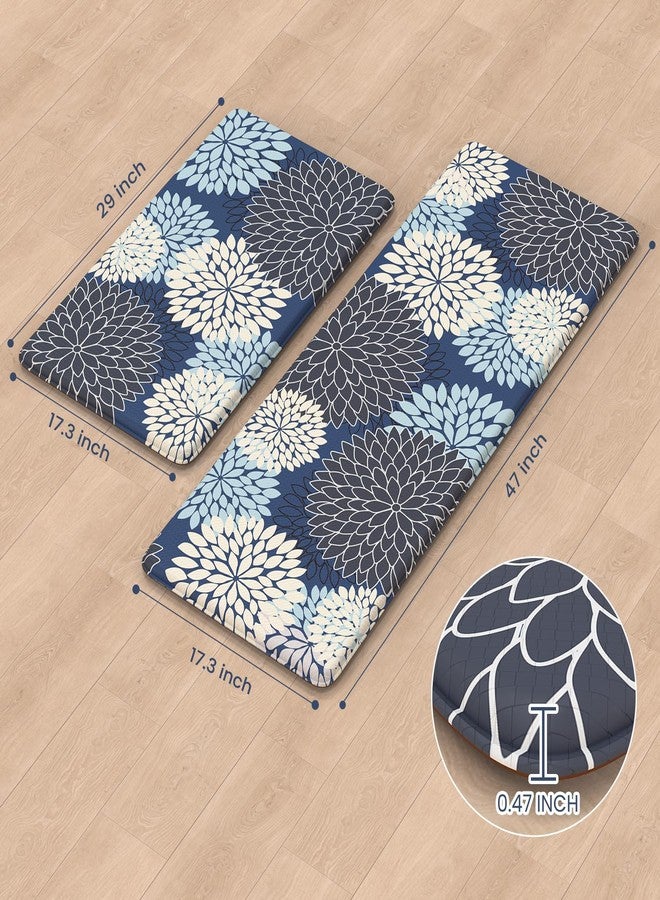 Collive Anti Fatigue Kitchen Mats 2PCS,Boho Kitchen Rugs Non Slip Rubber Backing,Farmhouse Waterproof Kitchen Mat for Floor,Cushioned Standing Mat for Kitchen,Laundry,Sink,Desk,Mutil-Blue - Image 3